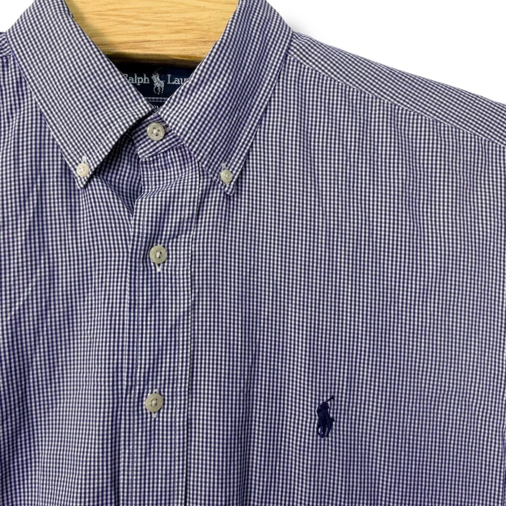 Ralph Lauren Yarmouth‎ Shirt Mens Large 16.5 Blue Purple Micro Check Button Down